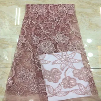 

pink High Quality African Lace Fabric Organza French Net Embroidery beads Sequins Tulle Lace Fabric For Nigerian Party Dress