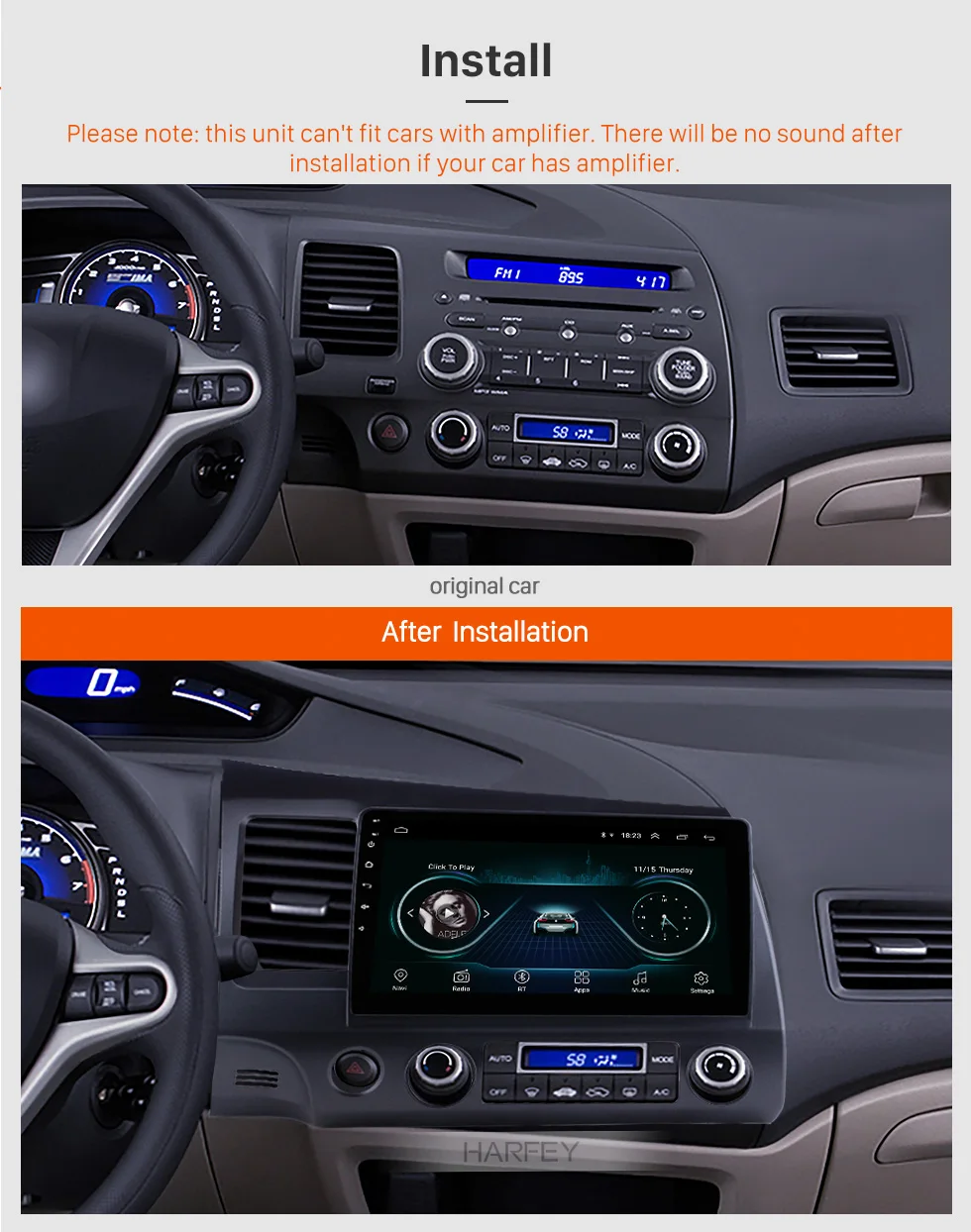 Discount Harfey 10.1 Inch Head Unit Car Radio 2Din For 2006 2007 2008-2011 Honda Civic Android 8.1 GPS Multimedia Player with Mirror Link 8