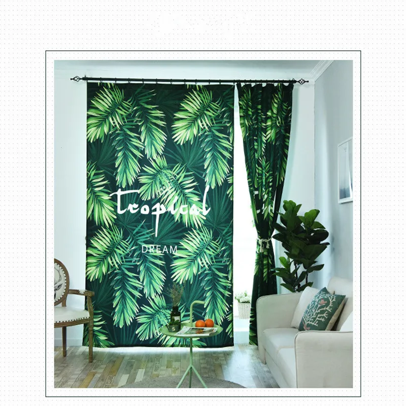 

New Nordic wind plant printing blackout curtains finished bedroom living room study bay window decorative curtain fabric
