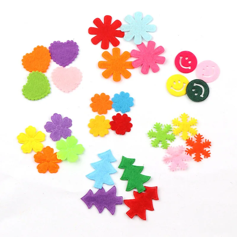 

100pcs New Arrival Snowflake Tree Smile Patchse Diy Craft Accessory Handmade Applique Patch For Clothes Hat Felt Applique