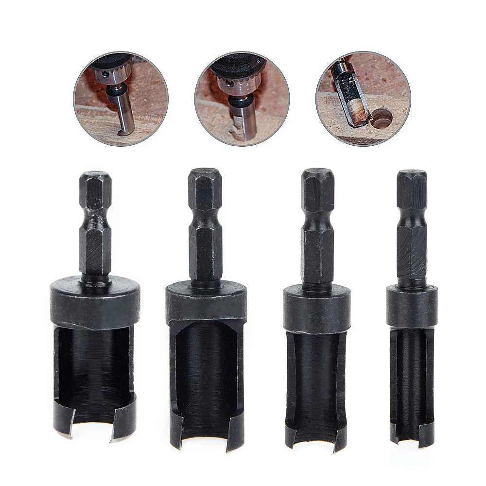 4 Piece Wood Plug Cutter Cutting Tool Drill Bit Set 6mm 10mm 13mm 16mm
