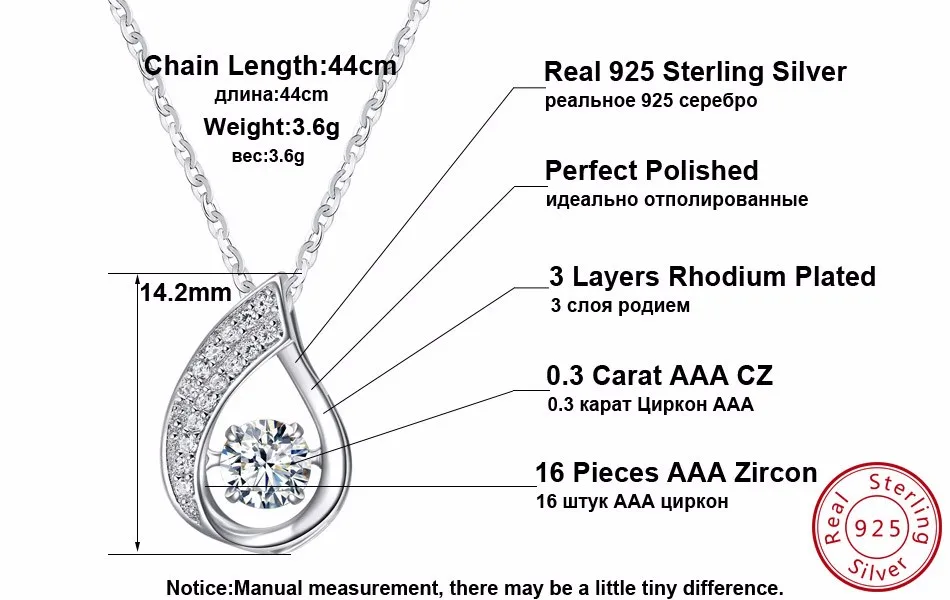 ORSA JEWELS стерлингового серебра 925 капли воды кулон Цепочки и ожерелья с подвижными блестящие кубического циркония Подлинная Серебряные ювелирные изделия SN41