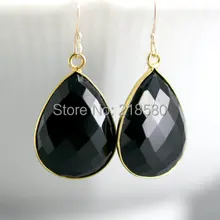 СЕР-031 камни в форме капли серьги, граненые черные хрустальные Висячие серьги, золотые или серебряные серьги с каймой