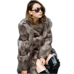 Новинка 2017 зимние черно-бурой лисы пальто с мехом мех пальто средней длины женские пальто с мехом скидка 50%