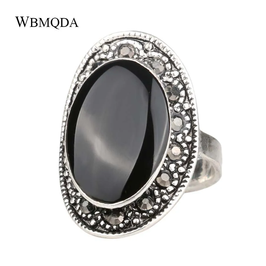 

Hot 2018 Vintage Tibetan Silver Jewelry Green Black Red Enamel Ring Big Punk Rings For Women Statement Ethnic Accessories