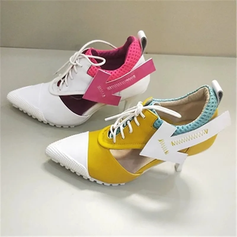 

Pumps Women Shoes Color Pointed Girl Thin Heel High Heels Summer 7.5CM Lace-Up Female Pumps Shoes Women Princess Shoes