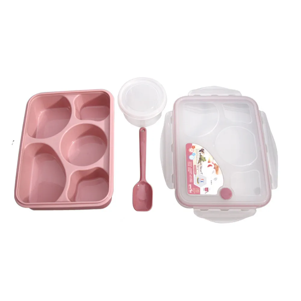 Lunch Box For Kids Food Container Five Plus One Lunch Box With Spoon Heat-Resistant Lunch Box Insulation Boxes Fruit Bento Y1 - Цвет: Pink