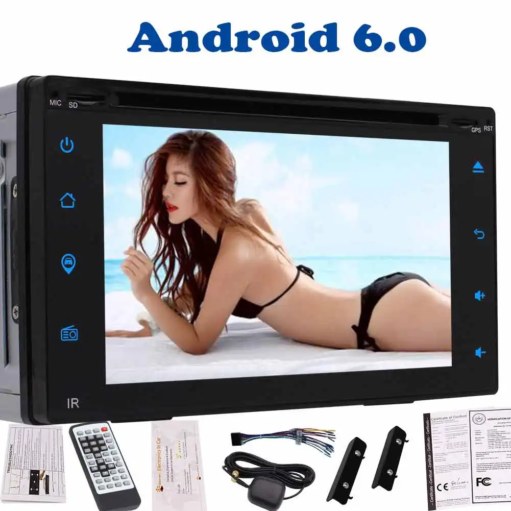 Sale HD Android 6.0 4-Core Car Radio 2 Din In Dash CD DVD Player Multimedia Video Bluetooth Touch Screen GPS WiFi USB 6.2" Head Unit 5