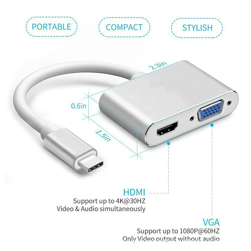 Адаптер USB 3,1 type C USB-C на VGA HDMI преобразователи видеосигнала USBC на HDMI 4 K 30Hz vga-адаптер для нового Macbook Pro/Chromebook Pix