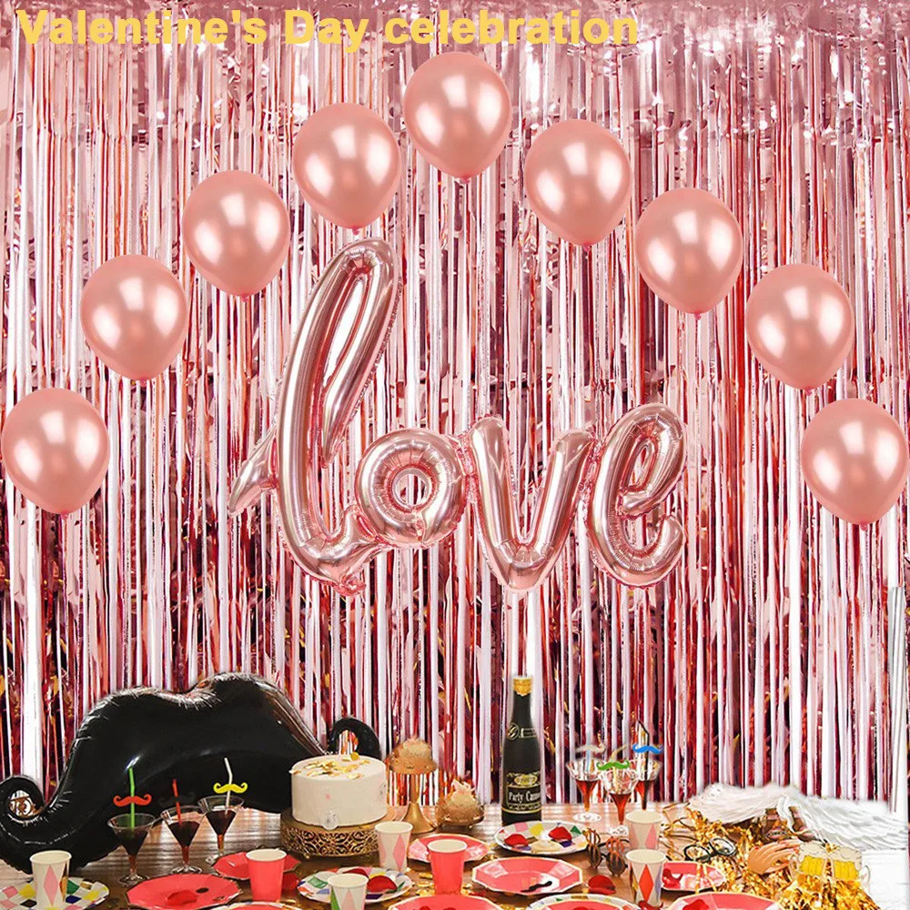 

1*2M Blue Pink Rose Gold Shimmering Foil Fringe Tinsel Door Curtain Wedding Birthday Party Decoration Photo Backdrop Supplies
