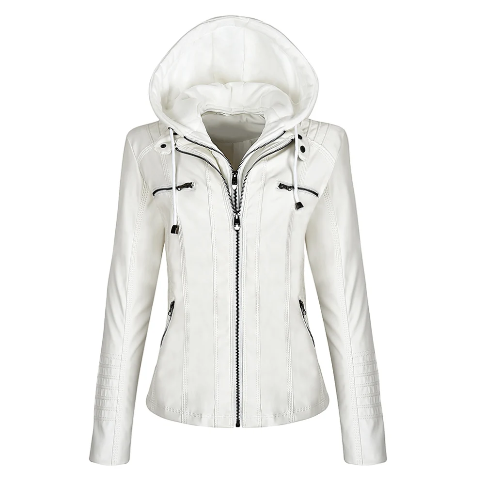 Very best  Faux Leather Jacket Women Hoodies Gothic Motorbike Basic PU Jacket Coats Outerwear Hooded Zipper Wa