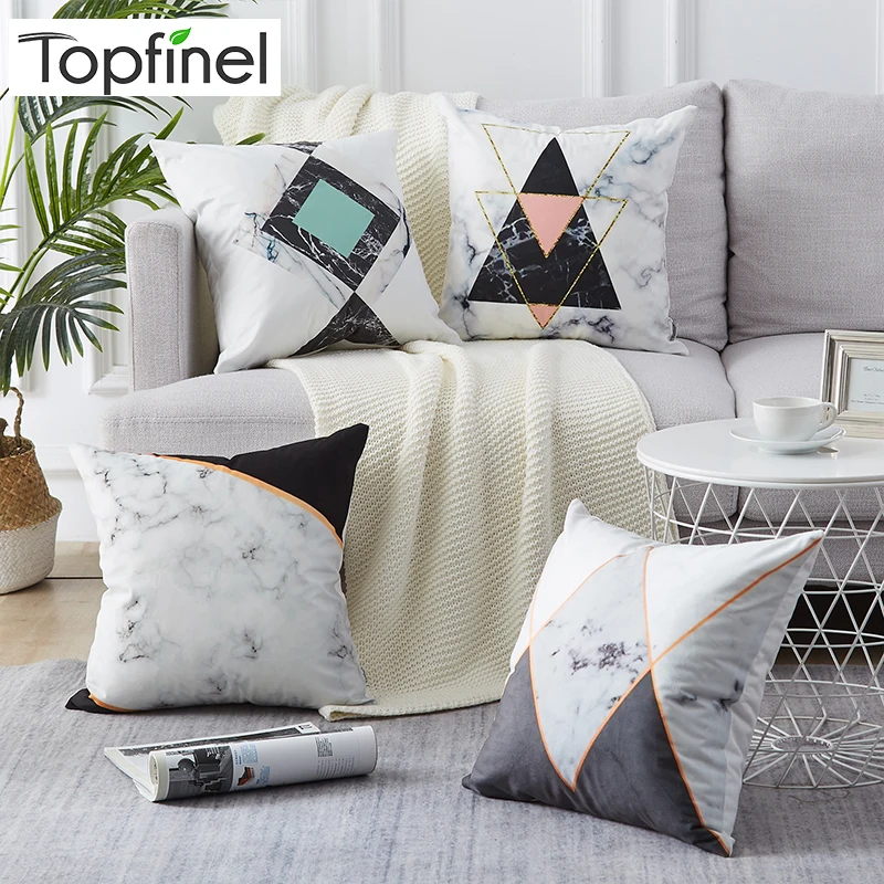 

Topfinel White geometric cushion cover Nordic marble decorative pillows for home sofa seat chair car pillow cover 45*45cm