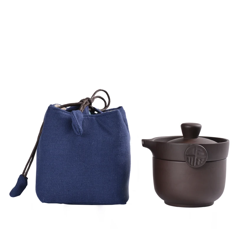  Purple sand one pot two cups portable travel bag simple ceramic Kung Fu tea set filter teapot cup