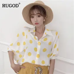 RUGOD 2019 Новое поступление Женская Блузка Turn-Down воротник свободный с короткими рукавами стиль повседневная женская шифоновая рубашка