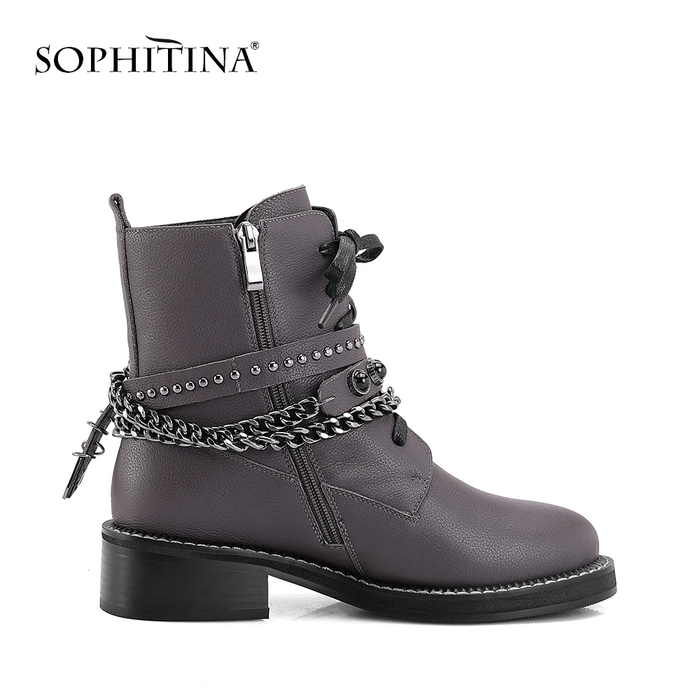 Женские мотоциклетные ботинки SOPHITINA однотонные мягкие полусапожки из