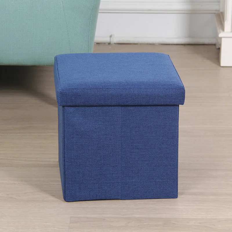 Folding Storage Stool Chairs Fitting Room Stool Multifunctional Chair Storage Box Cloest Tea Table Coffee Table Sofa Stool - Color: Navy