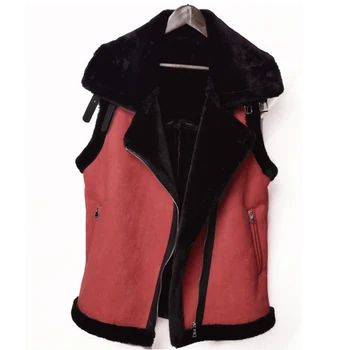 

2018 Autumn and Winter Women Lamb Fur Leather Vest Coats Sleeveless Automotive Overcoats Faux Fur Women Clothing Spring A315