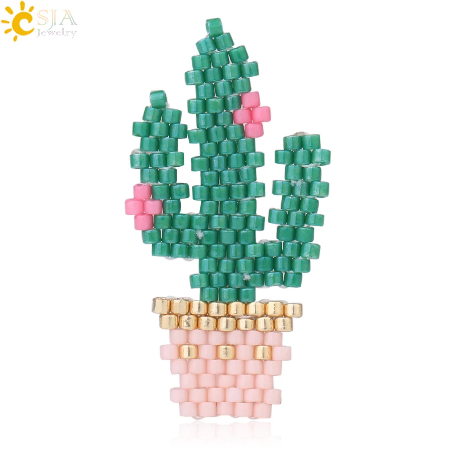 

CSJA Tropical Green Plant Jewelry Miyuki Glass Beads Cactus Charms for Women Statement Earring Bracelet Necklace DIY Making S325