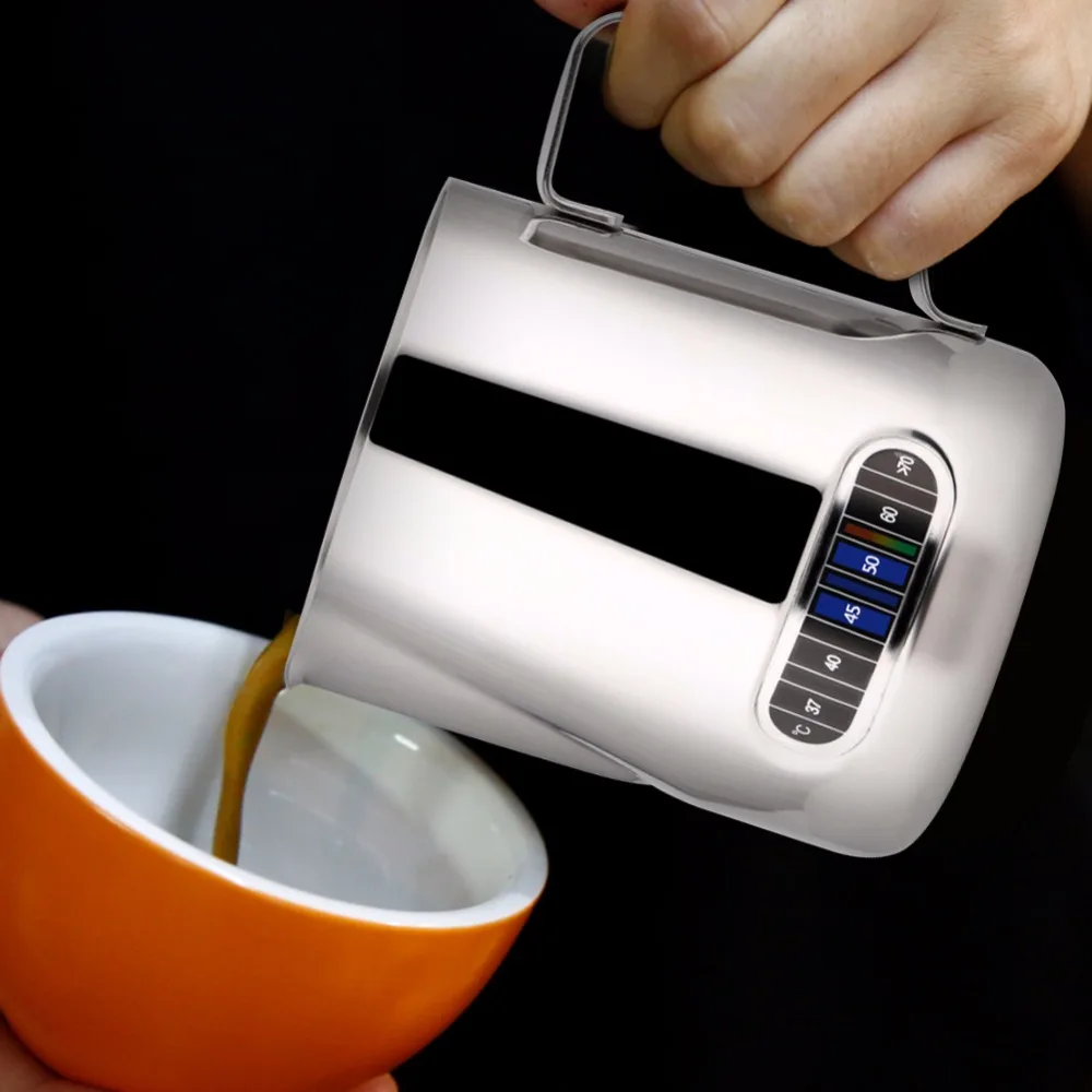 

600ML Stainless Steel Milk Coffee Pitcher Latte Espresso Frothing Scale Jug Espresso Pitcher Latte Frothing Pitcher Thermometer