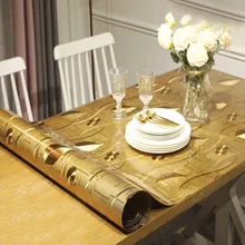 ผ้าปูโต๊ะ PVC กันน้ำ Gold Leaf ตาราง Oilproof ผ้าตารางสี่เหลี่ยมผืนผ้าปกป้องเดสก์ท็อปทำความสะอาดง่ายสำห...(China)