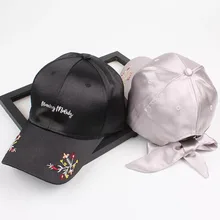 

Letter Flower Embroidery Satin Baseball Cap Women snapback fibre silk summer Hat Hip Hop Cap For Lady Girls boys Bone Casquette