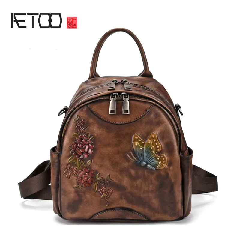 

AETOO Tree high leather retro shoulder bag leather cowhide Europe and America hand rub color backpack antique leather