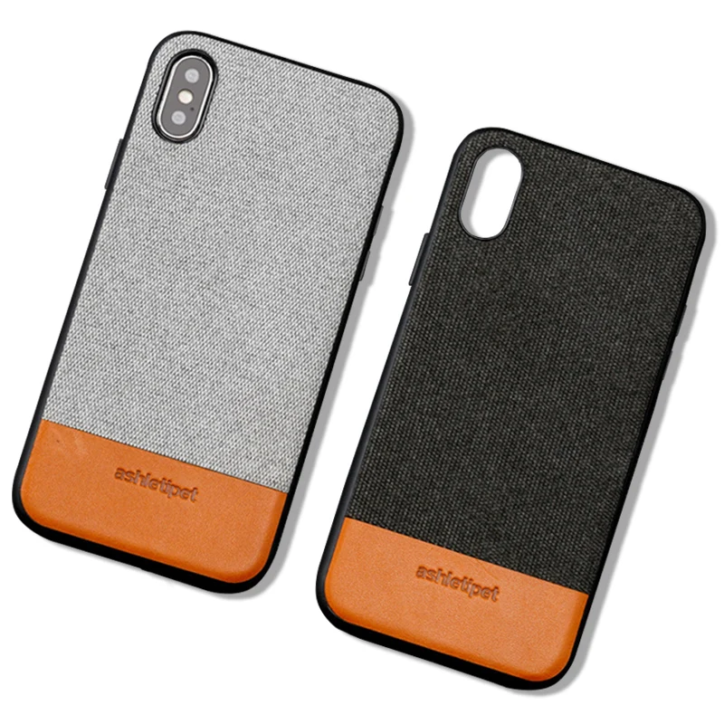 

Canvas stitching phone case for iPhone X magnetic adsorption Cowhide all-inclusive case phone protective case wangcangli