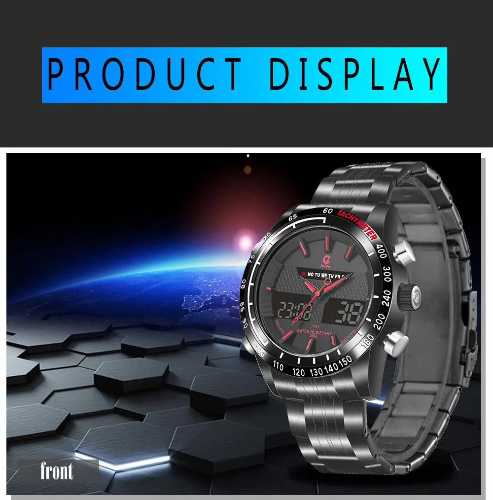 Outdoor Sport Digital Watch Men Stainless Steel Quartz Waterproof LED Wristwatch Dual Display Military Clock     Horloges Mannen (12)