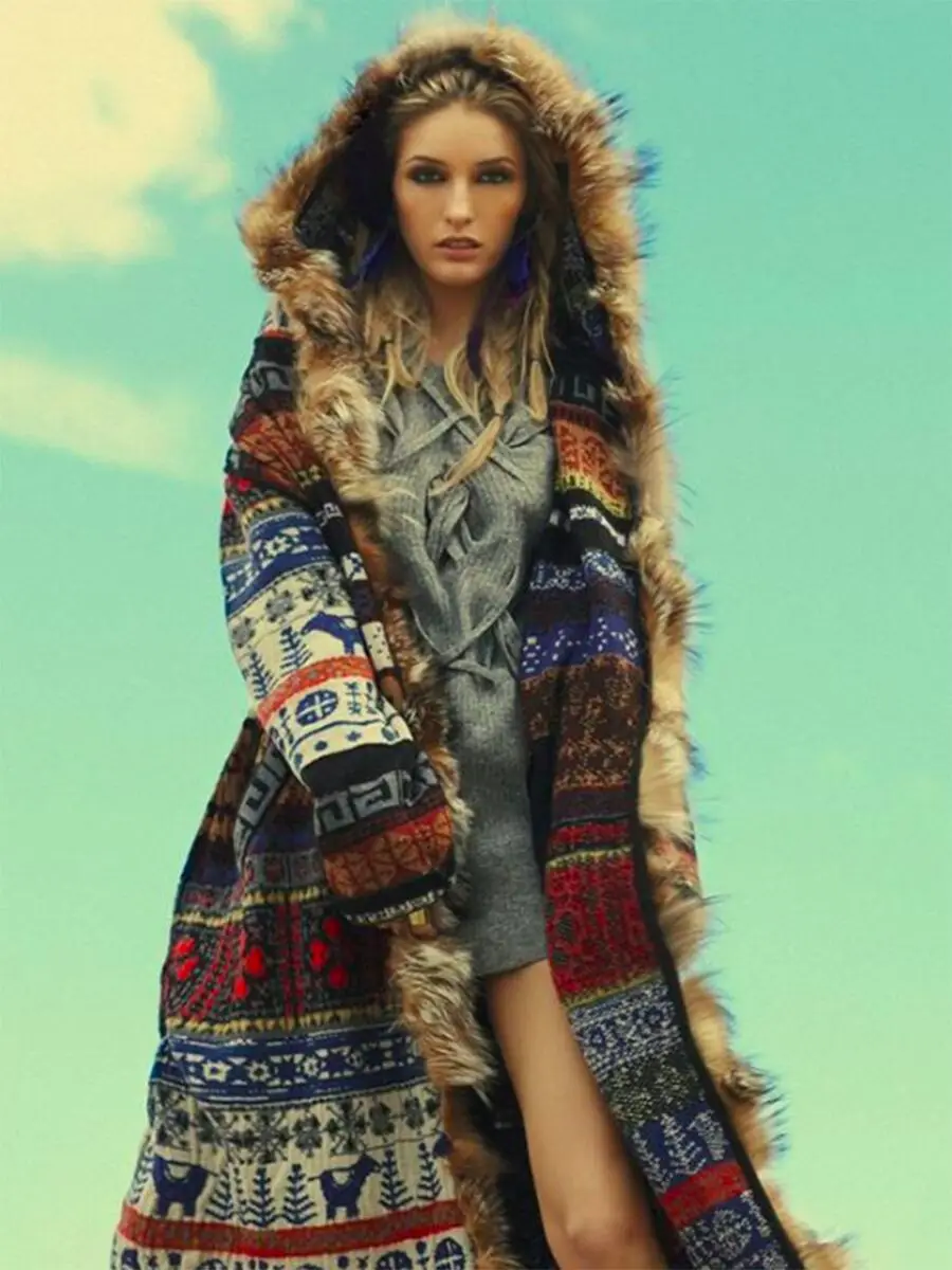BOHOFREE, зимнее длинное пальто, искусственный мех, длинный рукав, подиум, богемный стиль, Boho, модная женская куртка, пальто, верхняя одежда, пальто