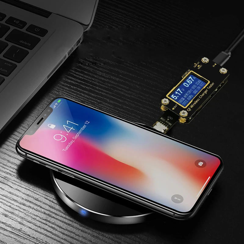 QI Беспроводное зарядное устройство измерительный прибор USB Мобильный телефон портативный зарядный адаптер для iphone x qualcomm quick charge 3,0 huawei зарядное устройство