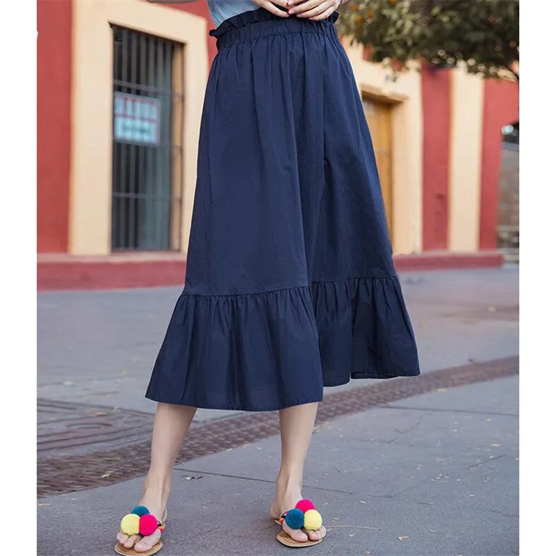 

High Quality Elegant Long Pleated Ruffles Girls Skirts Women 2019 Summer A-line Cotton Linen Women midi skirt Plus Size 5XL 7XL