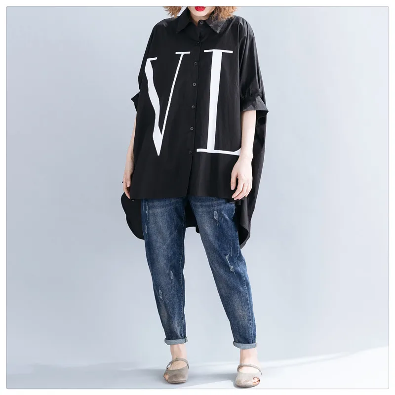 Oversize Korean Shirt Women Blouse Plus Size Vintage Batwing Cotton Long Cardigan Blouses Big Size Ladies Summer Cotton Shirts