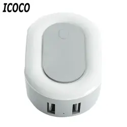 Icoco Mini Интеллектуальный светодиодный ночник многофункциональный разъем с двумя USB зарядки мобильного телефона теплый белый свет