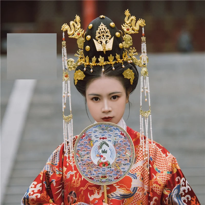 Tu Si Site-Hai Long Tun Ming Dynasty Hair Tiara Set Chinese Vintage Hand Carving Headwear Empress Hair Accesory Headwear site login