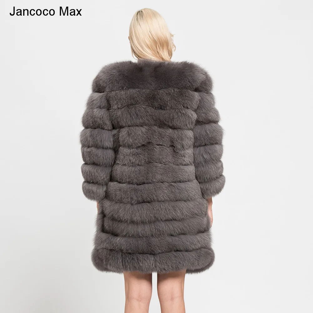 Jancoco Max 11 рядов зимняя теплая длинная шуба из натурального Лисьего меха женская