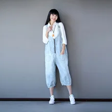 Для женщин Свободные молнии укороченные джинсовые комбинезоны Винтаж Модные шаровары Джинсы для женщин Комбинезоны для женщин бойфренда Хип-Хоп Мешковатые Штаны 043007