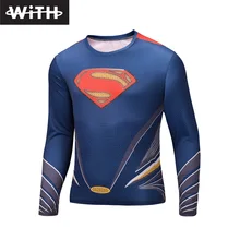 Hot Sale 2016 New DC Comics Superman Men Long Sleeve T shirts 3d Women Compression Quick Dry Fashion T-shirt Plus Size 6XL
