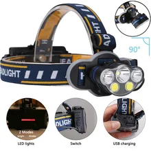 Фара светодиодная аккумуляторная факел T6 фары головного света лампы USB 18650 безопасности и выживания Z0717