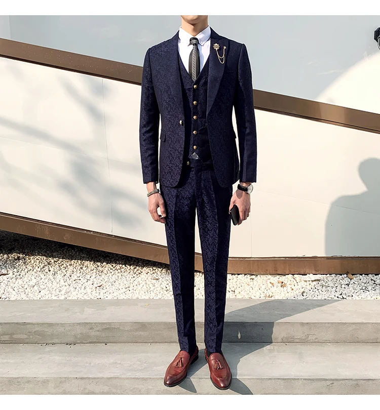 Азиатский размер Для мужчин костюмы с принтом бренд мужской блэйзер с цветами конструкции Для мужчин s приталенный Блейзер пиджак мужской мундир для свадьбы