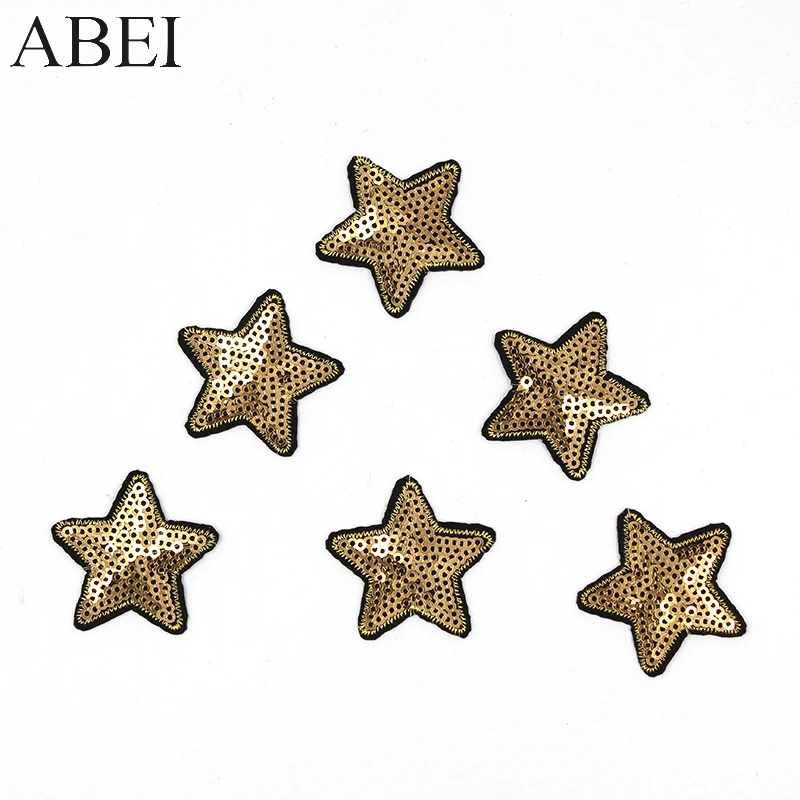 

10pcs/lot Iron On Sequined Gold Star Patches Embroidery Clothes Appliqued Diy Stickers Sewing Motif Badge for Bag Hats Jeans