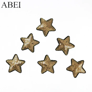 

10pcs/lot Iron On Sequined Gold Star Patches Embroidery Clothes Appliqued Diy Stickers Sewing Motif Badge for Bag Hats Jeans