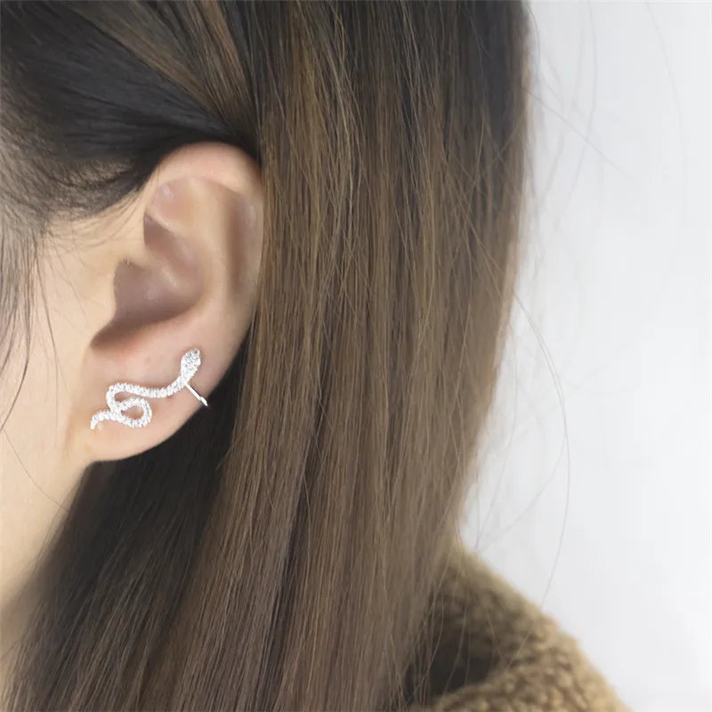 Rose Gold Color Paved Crystal Snake Ear Clip Painless Statement Jewelry Female Medusa Serpent Earings Bridesmaids Sister Gifts|earrings gift|earrings