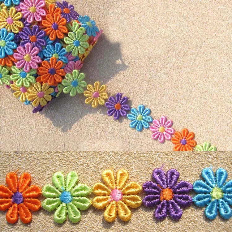 

1 Yard Lace Trim Ribbon Colorful Flowers Embroidered Net Tape Ribbon Fabric Home Decoration Hair Accessory