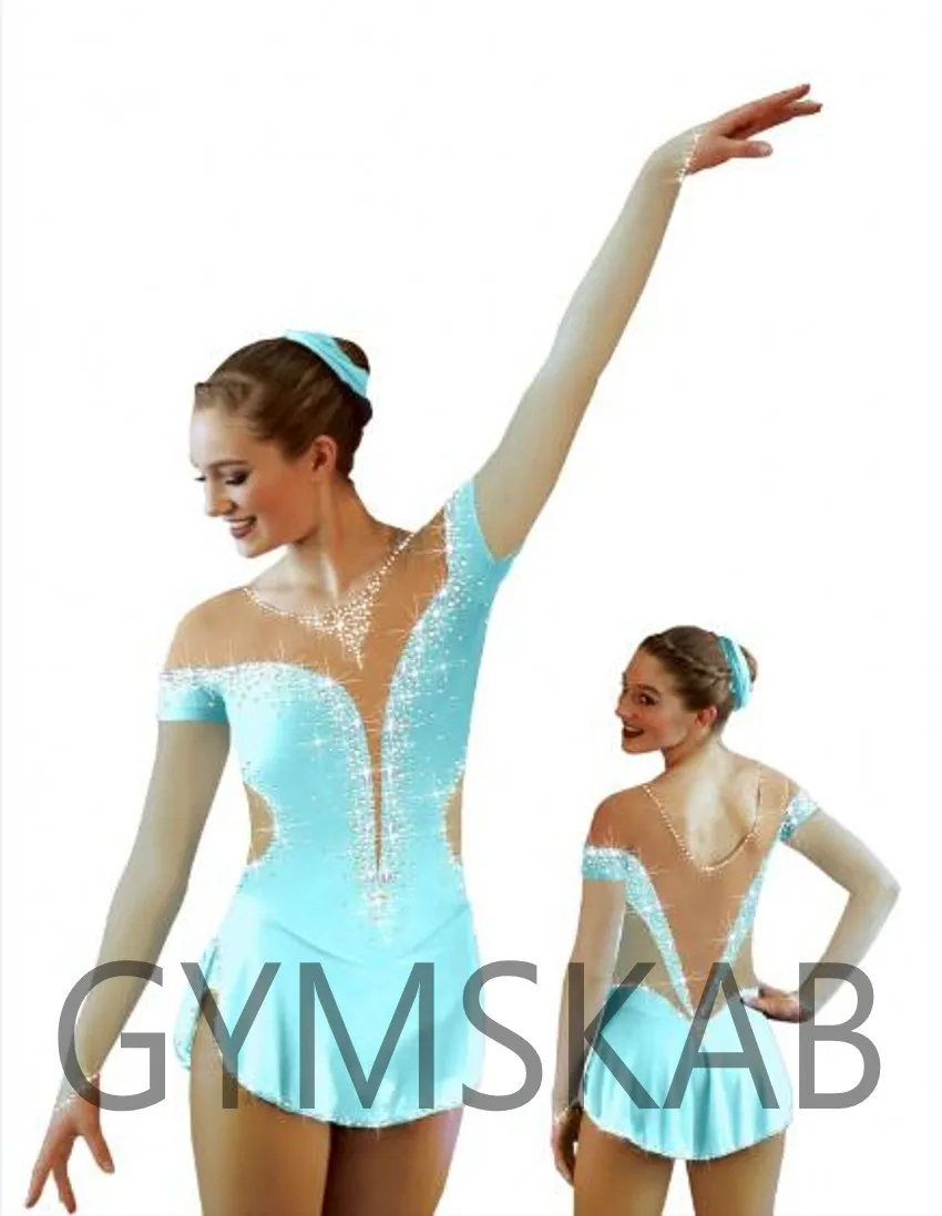 Элегантное платье для фигурного катания, женское платье для фигурного катания, костюм для гимнастики с коротким рукавом 85001 - Цвет: As Photo