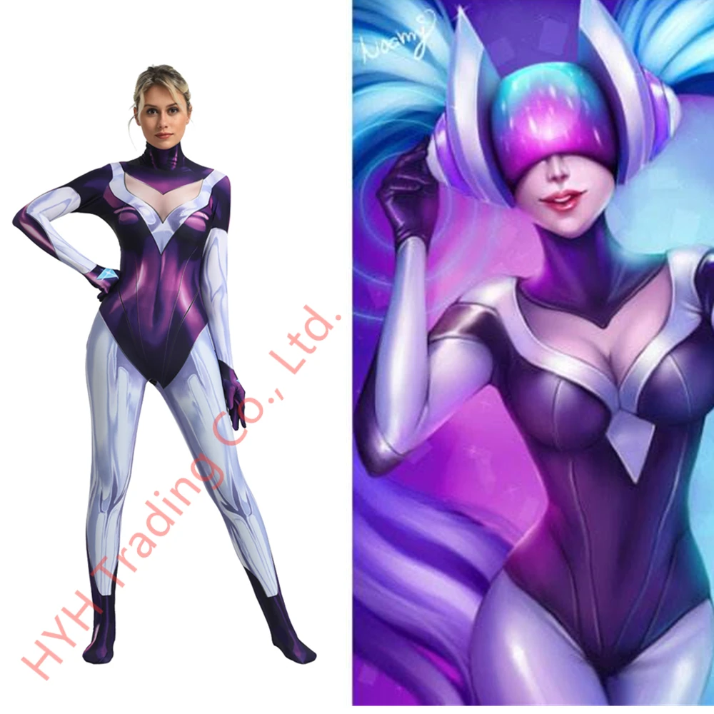 Игра LOL League of Legends DJ Sona костюмы для косплея женщин и девочек спандекс Zentai