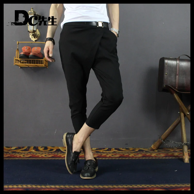 S XXL!!! Men's Korean version slim foot nine trousers personality stylist British stretch thin 