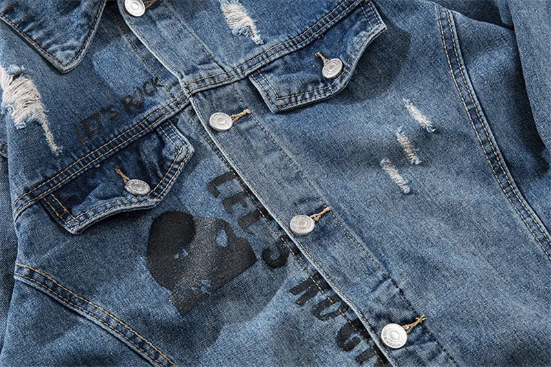 MORUANCLE Men Streetwear Ripped Jean Jackets With Holes Hi Street Distressed Denim Trucker Jacket Outerwear With Detachable Hood