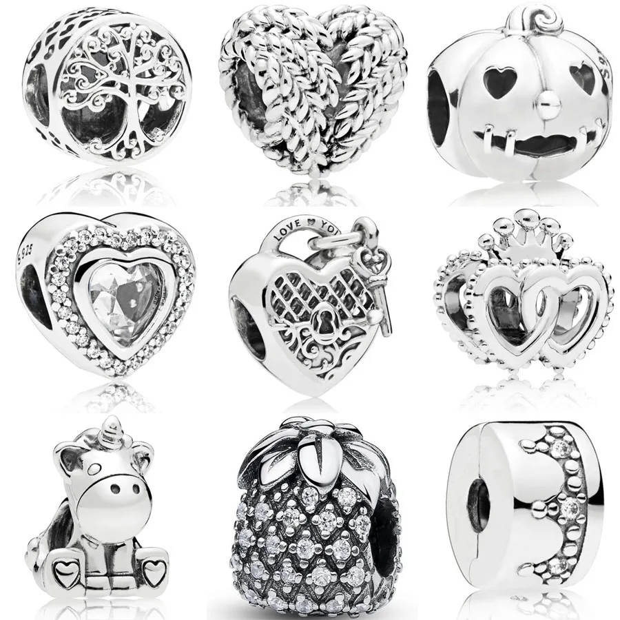 

2018 NEW Authentic 925 sterling silver Heart Unicorn Family Crown Clip Charm Fit Original pandora bracelet Bead DIY jewelry