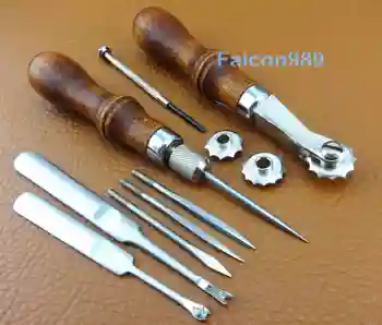 

4pcs Leather Craft 4in1 Lacing Fid Scratch Awl Over Stitching Wheel Groover Tool Set Carving Stamping Knife Cutter Punch Chisel