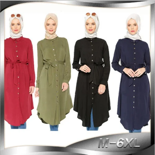 Женские топы платье рубашка мусульманская блузка Abaya Robe свободный стиль туника